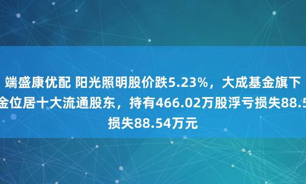 端盛康优配 阳光照明股价跌5.23%，大成基金旗下1只基金位居十大流通股东，持有466.02万股浮亏损失88.54万元